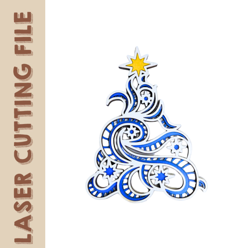 Multilayer Christmas Tree with Snowflakes Laser Cutting File – Swirling Festive Design