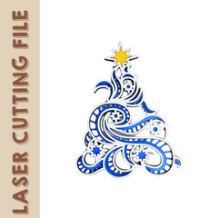 Arquivo de corte a laser para árvore de Natal multicamadas com flocos de neve – Design festivo giratório 