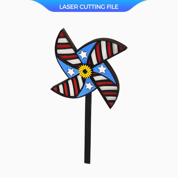 Multilayer Patriotic Pinwheel SVG – 4th of July Wind Spinner Laser Cutting File