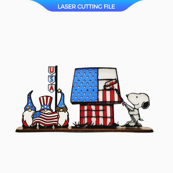Multilayer Patriotic Snoopy & Gnome SVG – 4th of July Table or Porch Laser Cut File