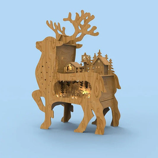 Christmas reindeer lightbox laser cutting file