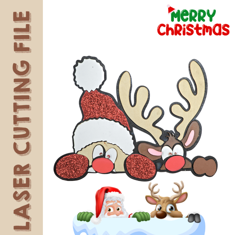 Christmas Multilayer Santa and Reindeer Home Decor Laser Cutting File