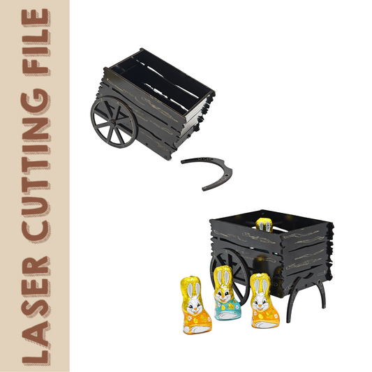 Laser cut mini snack cart for treats and chocolates, perfect for DIY Easter gifts or home decor storage.