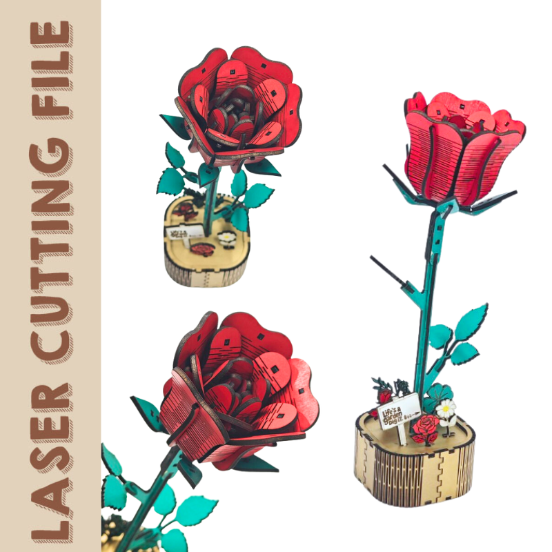 [Comes with The GIft File: Rose 3D Puzzle Laser Cutting File]5-Style Romantic Roses - 2-Layer Laser Cutting File