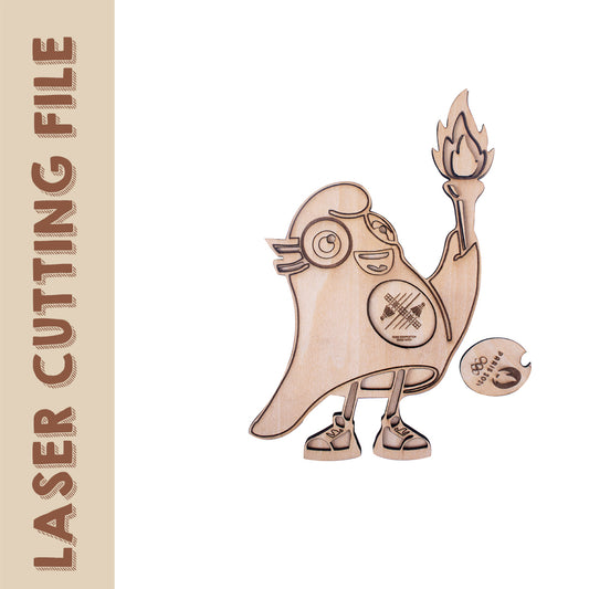 Mascote das Olimpíadas de Paris 2024, Phryg, com caixa misteriosa (padrão de esportes) Arquivo de corte a laser - Artesanato faça você mesmo para entusiastas de esportes