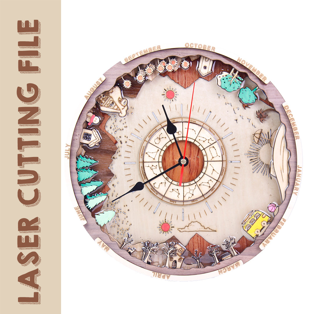 Multi-Layer Clock with Changing Seasons & Flowing Time Laser Cutting ...