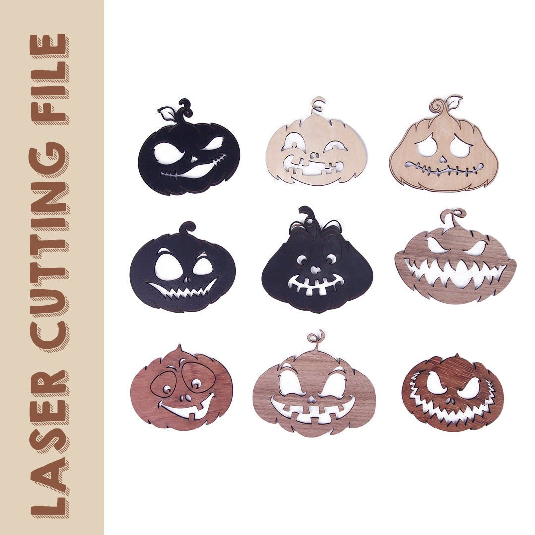 Halloween 9-Style Pumpkin Coaster Laser Cutting File - DIY Craft for Spooky Season