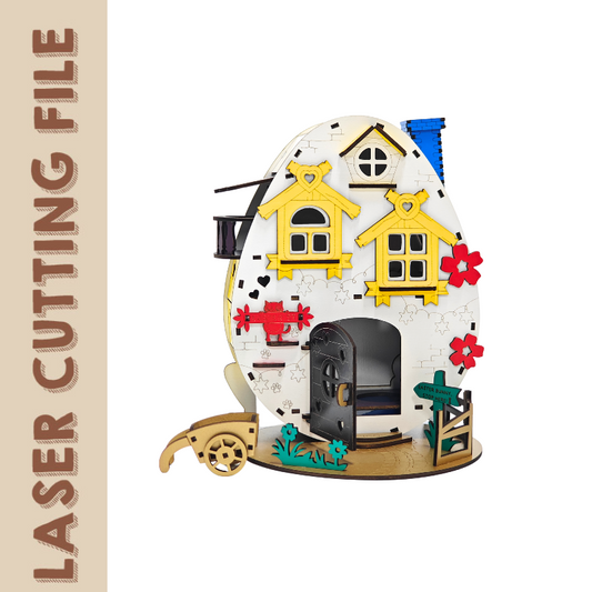 Easter Egg House 3D Puzzle Box with Colorful Flowers Laser Cutting File