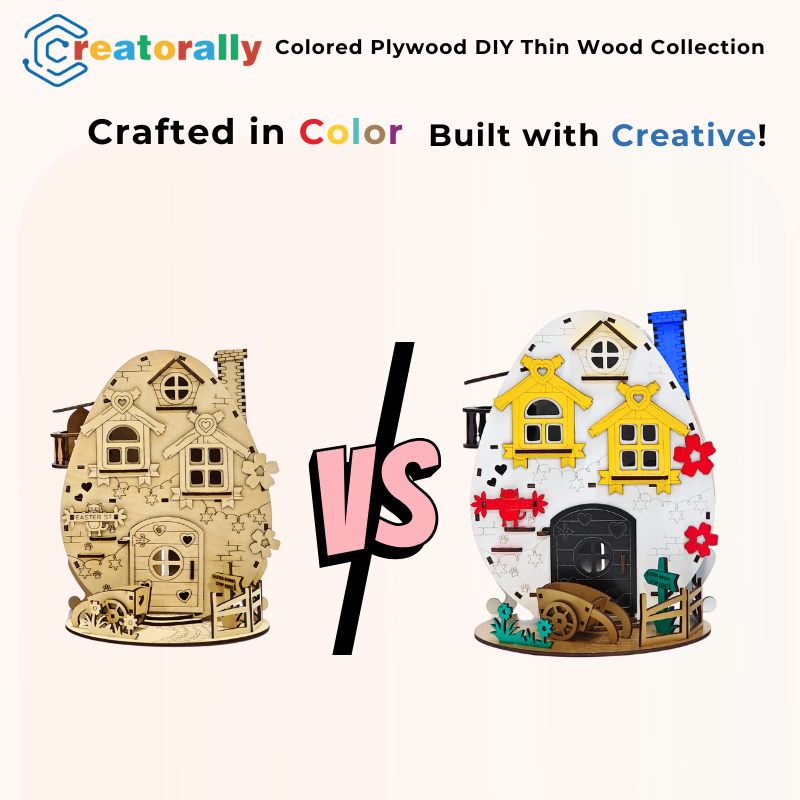 Easter Egg House 3D Puzzle Box with Colorful Flowers Laser Cutting File