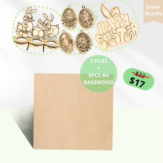 Easter Special Offer 6pcs A4 Basswood Plywood 1/8" x 8.27" x 11.69" with Laser Cutting Files
