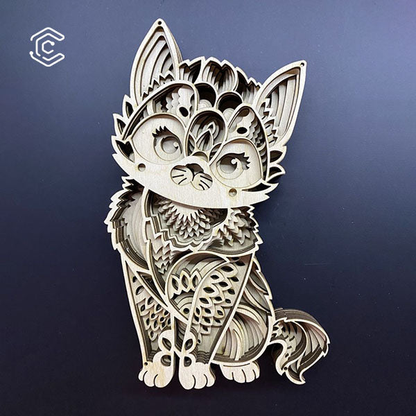 Multilayer standing cute cat laser cutting file