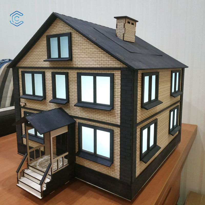Three-story family villa 3D puzzle laser cutting file