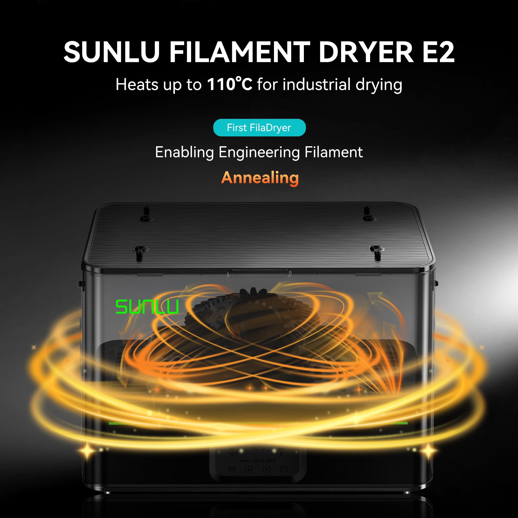 SUNLU E2 Filament Dryer 110℃ Max Temperature 2 in 1 Dry and Anneal for Engineering Filaments US