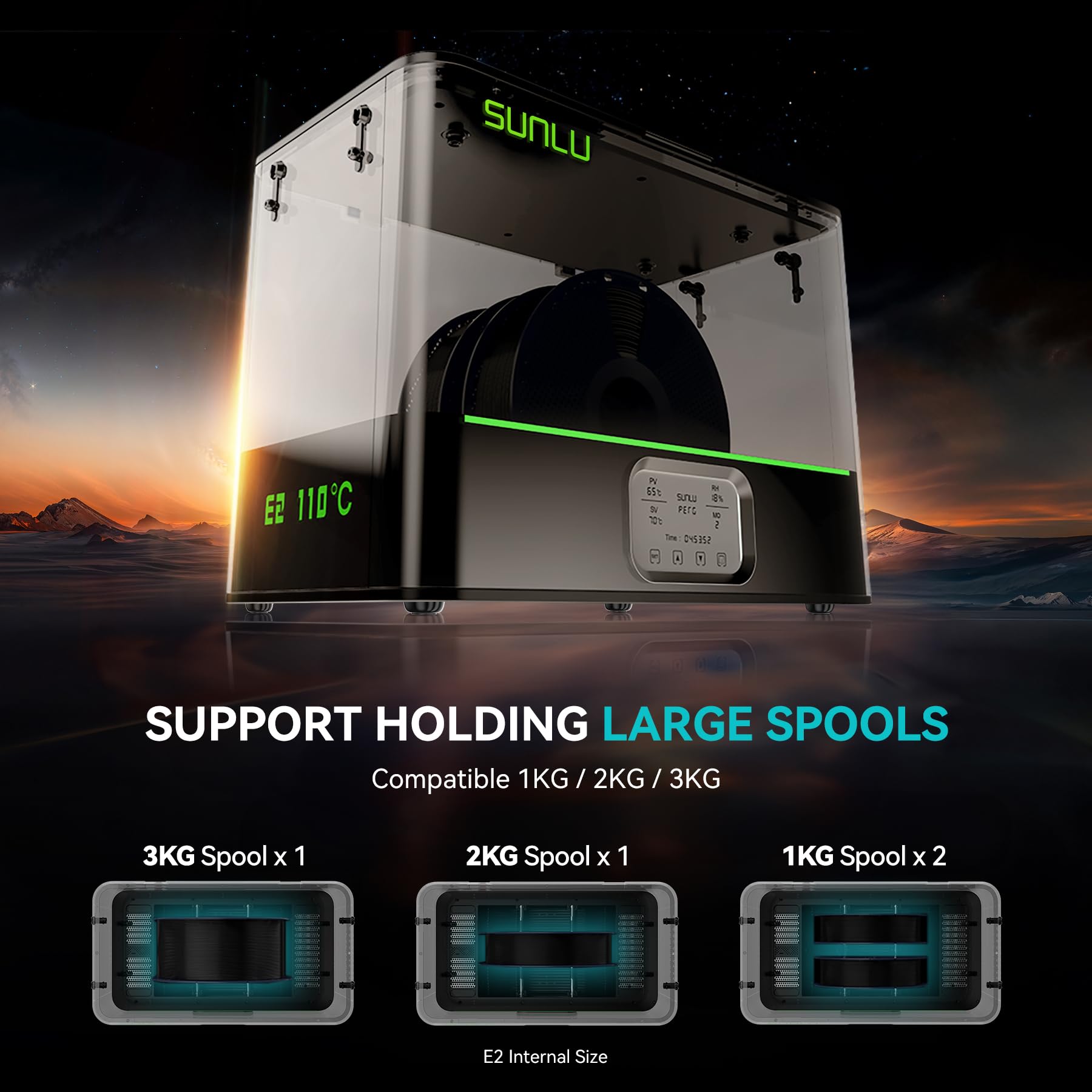 SUNLU E2 Filament Dryer 110℃ Max Temperature 2 in 1 Dry and Anneal for Engineering Filaments US
