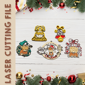 Christmas 5-Style Multilayer Hanging Ornaments – Festive Laser Cutting File