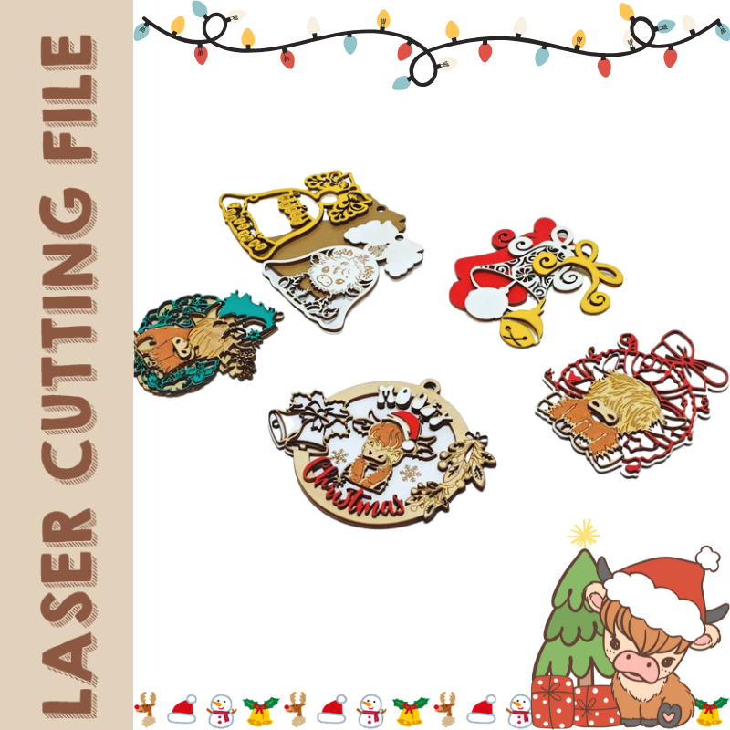 Christmas 5-Style Multilayer Hanging Ornaments – Festive Laser Cutting File