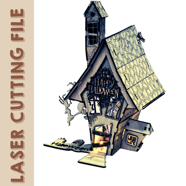 Halloween Spukhaus Stil-2 3D Puzzle Laser Schneidedatei - DIY Halloween Dekoration 