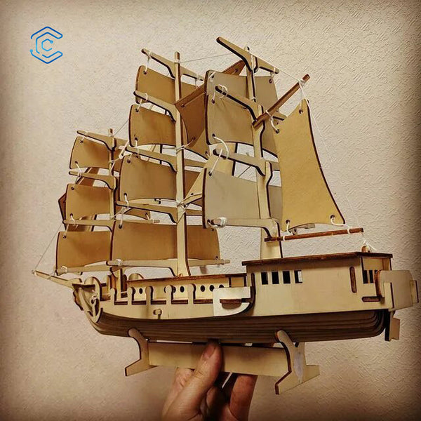 Medieval sailing ship 3D puzzle laser cutting file