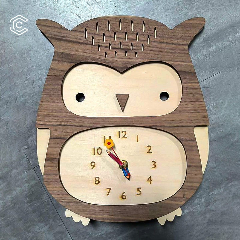 Cute owl clock laser cutting file