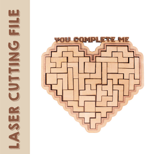 Couple Game Heart-shaped Tetris Puzzle Laser Cutting File - DIY Craft for Gaming Enthusiasts