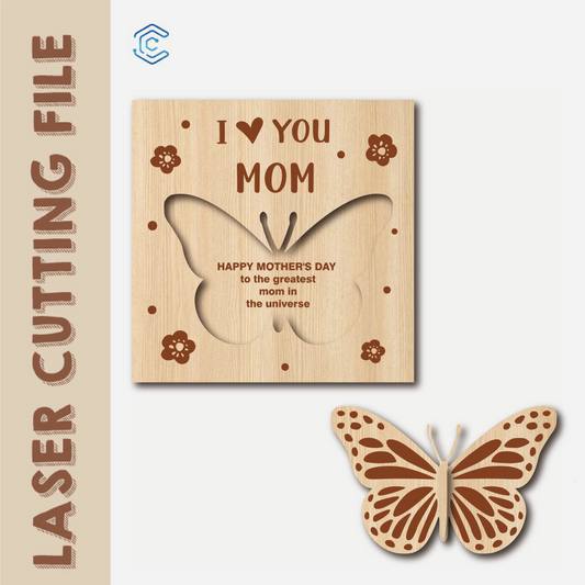 DXF SVG FILE Mother's Day Gift Card Butterfly Shaped - Delicate and Thoughtful Present for Mom laser cutting file by Creatorally
