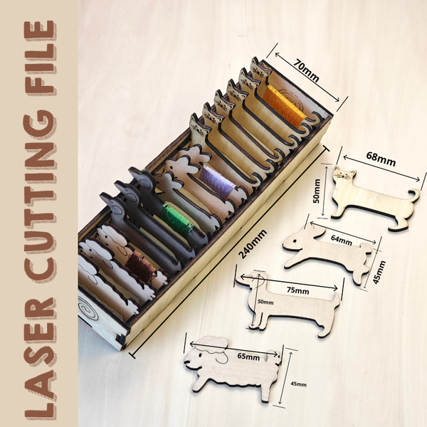 Wooden Animal Yarn Bobbin Set Laser Cutting File - DIY Craft Organizer