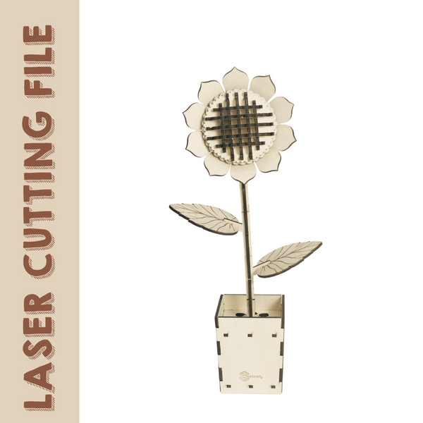 Quebra-cabeça 3D de Girassol de Madeira - Quebra-cabeça Artístico Ecológico - Arquivo de corte a laser