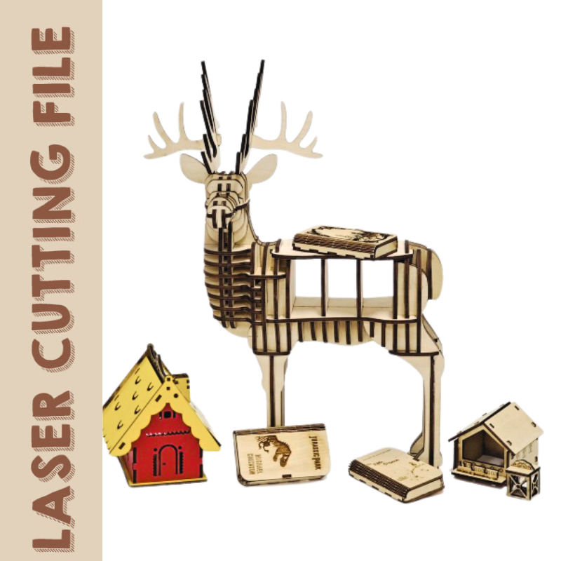 Christmas Reindeer Shelf & Mini Village Set Laser Cutting File