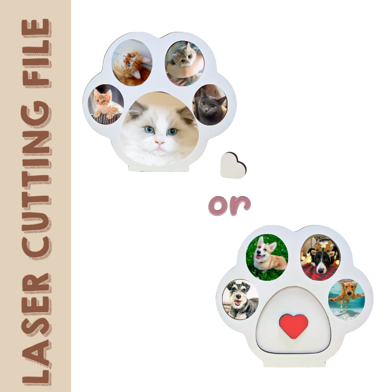 Customizable Multilayer Pet Photo Frame Laser Cutting File - Heart Design for Pet Lovers