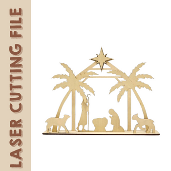 Christmas Nativity Scene with Palm Trees Laser Cutting File - Christmas Decor