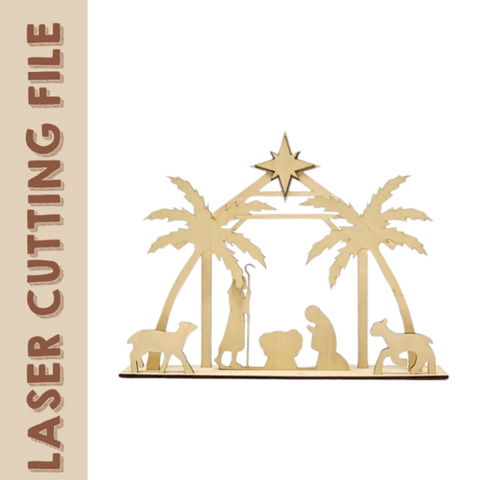 Christmas Nativity Scene with Palm Trees Laser Cutting File - Christmas Decor