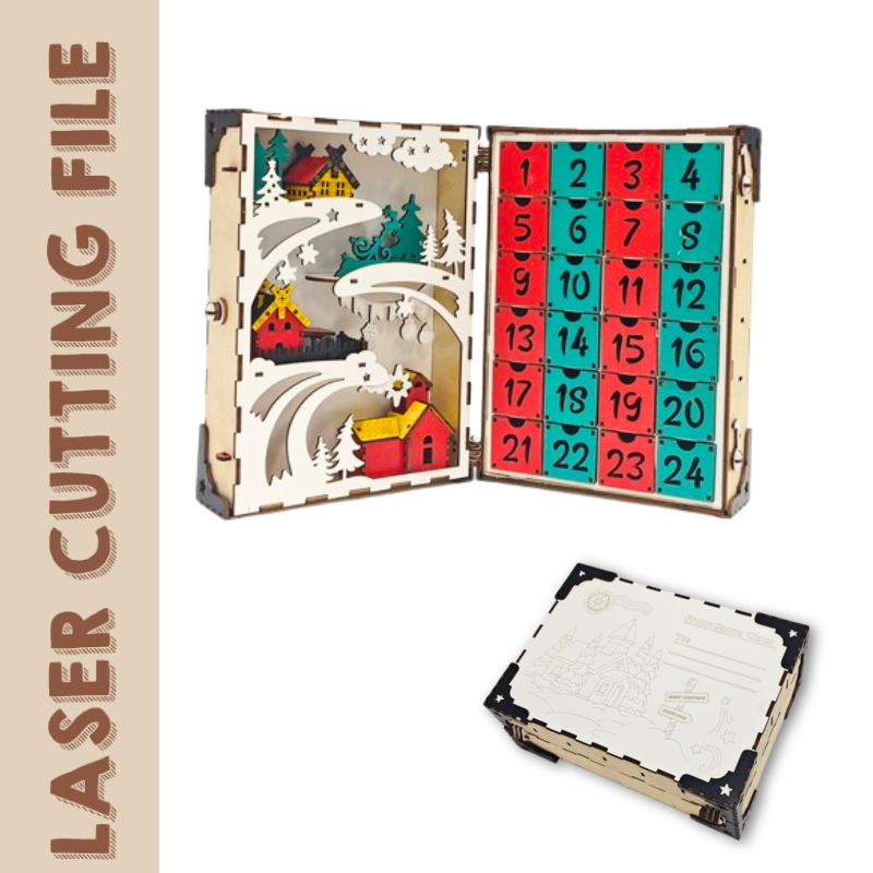 Christmas Mini Book Advent Calendar 3D Puzzle Laser Cutting File – DIY Holiday Countdown Fun