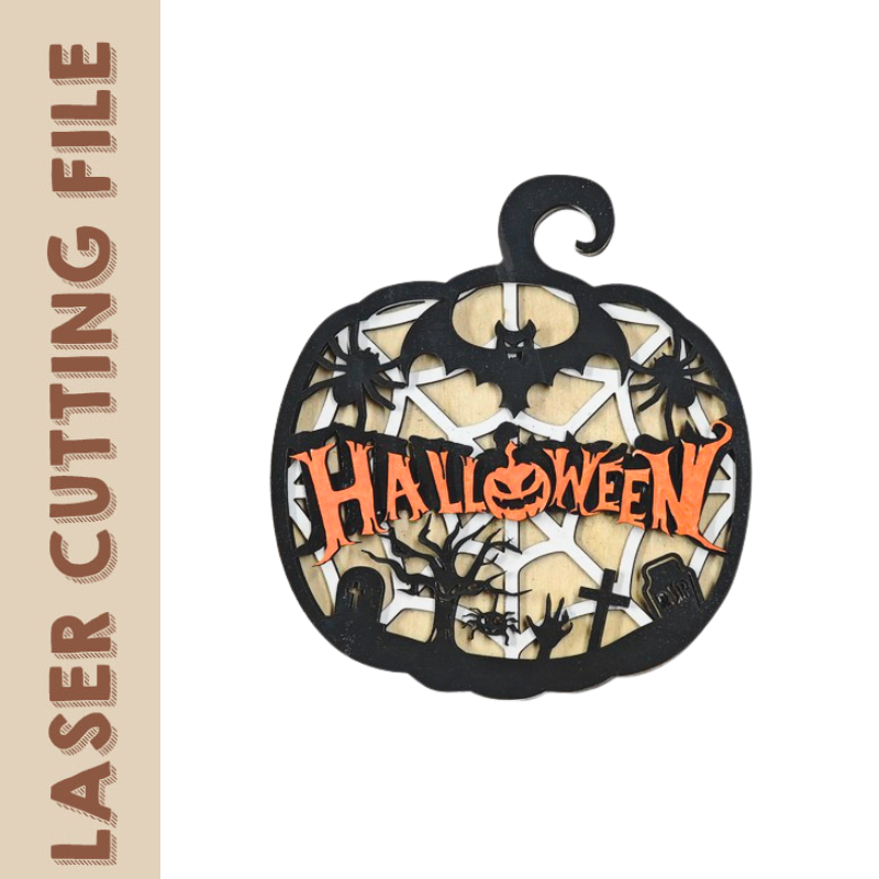 Halloween 3-LAYER Pumpkin Door Sign Home Decor Laser Cutting File