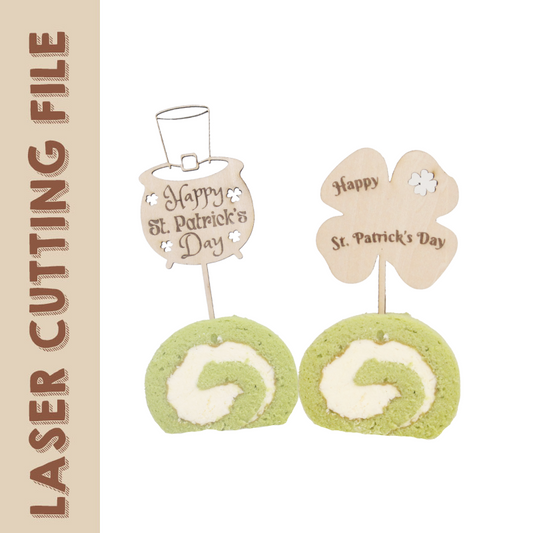 free svg file St. Patrick's Day Wooden Cake Topper - Festive Shamrock Design laser cutting file