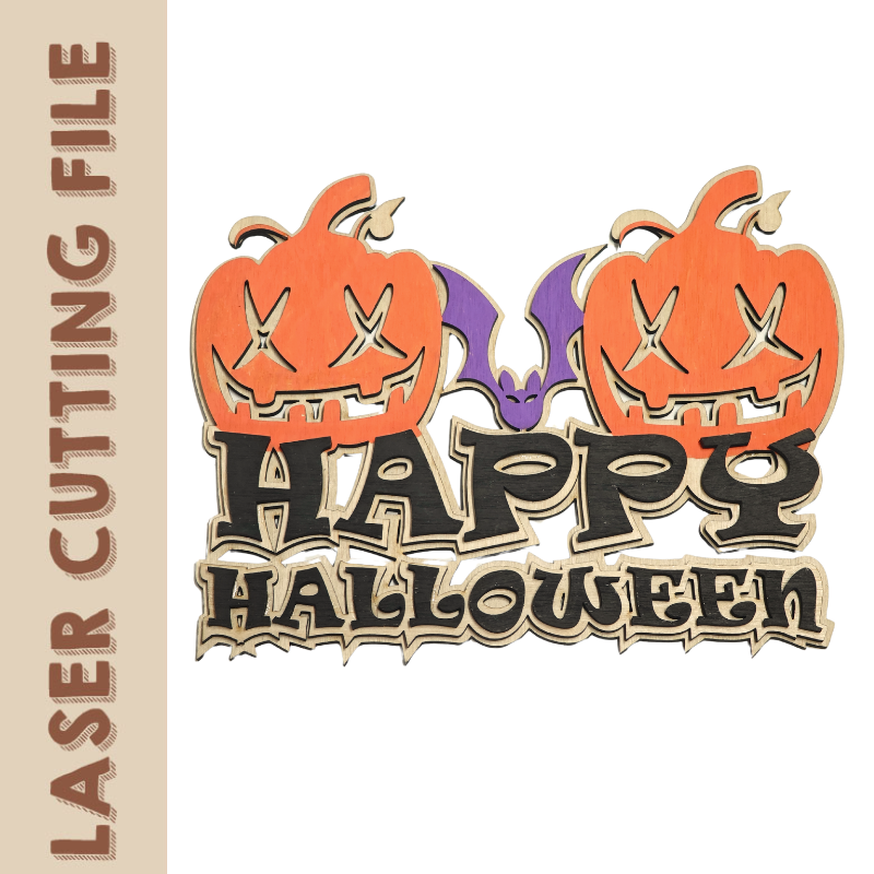 3-Layer Happy Halloween Pumpkin Door Sign Home Decor Laser Cutting File - DIY Halloween Decoration