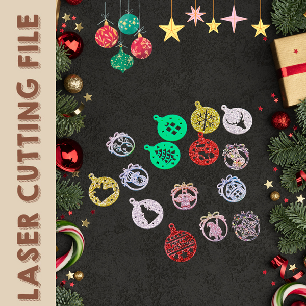 Bezaubernder Weihnachtsbaum im 2-Stil mit hängenden Ornamenten, Tischdekoration, Laserschneidedatei 