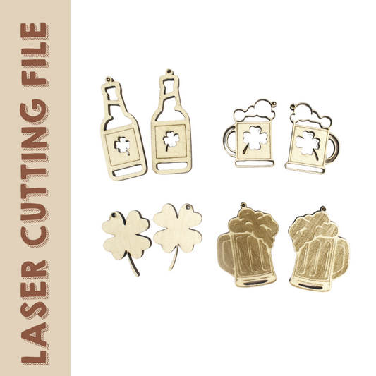 Brincos de madeira de 4 estilos para o Dia de São Patrício - Arquivo de corte a laser para joias com tema irlandês