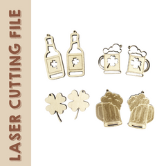 Brincos de madeira de 4 estilos para o Dia de São Patrício - Arquivo de corte a laser para joias com tema irlandês