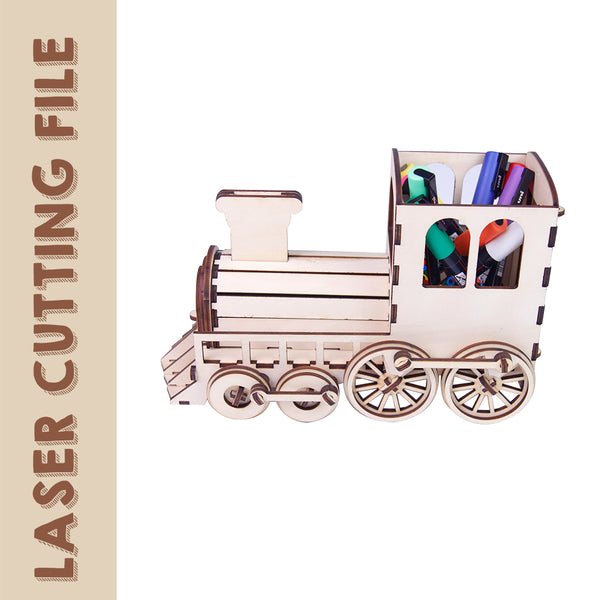 Stifte-Organizer mit Dampflokomotive, 3D-Puzzle, Laser-Schneidedatei – perfektes DIY-Handwerk für Macher und Bastler [Kommt mit Montagevideo]