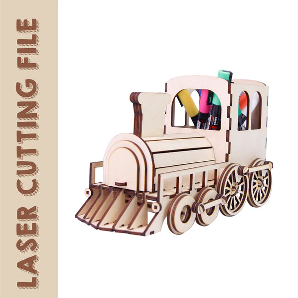 Steam Locomotive Pen Organizer c Laser Cutting File - Perfect DIY Craft for Makers and Crafters[Comes with assembly video]