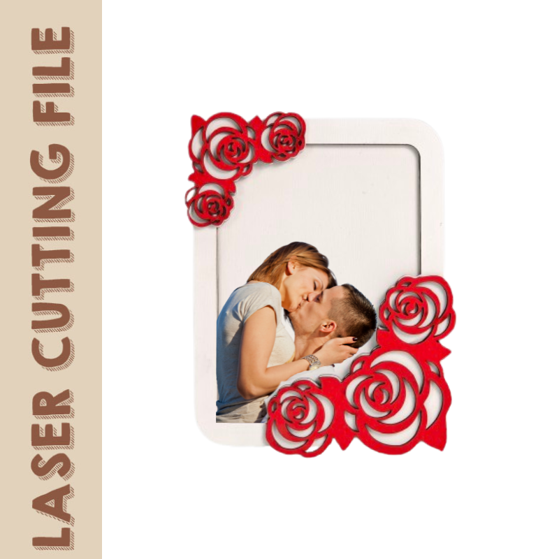 Photo Frame Cut File Elegant Rose Photo Frame - Laser Cutting File for Valentine’s Day ...