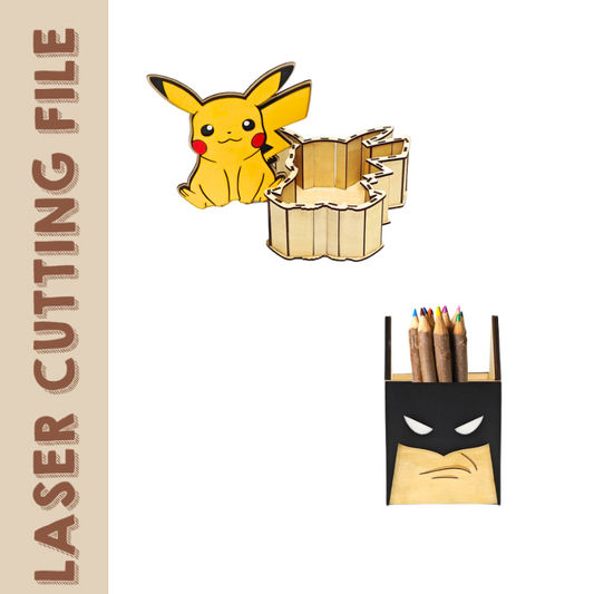 Pikachu ピカチュウ Storage Box & Batman Pen Holder Laser Cutting File - DIY Fun for All Ages