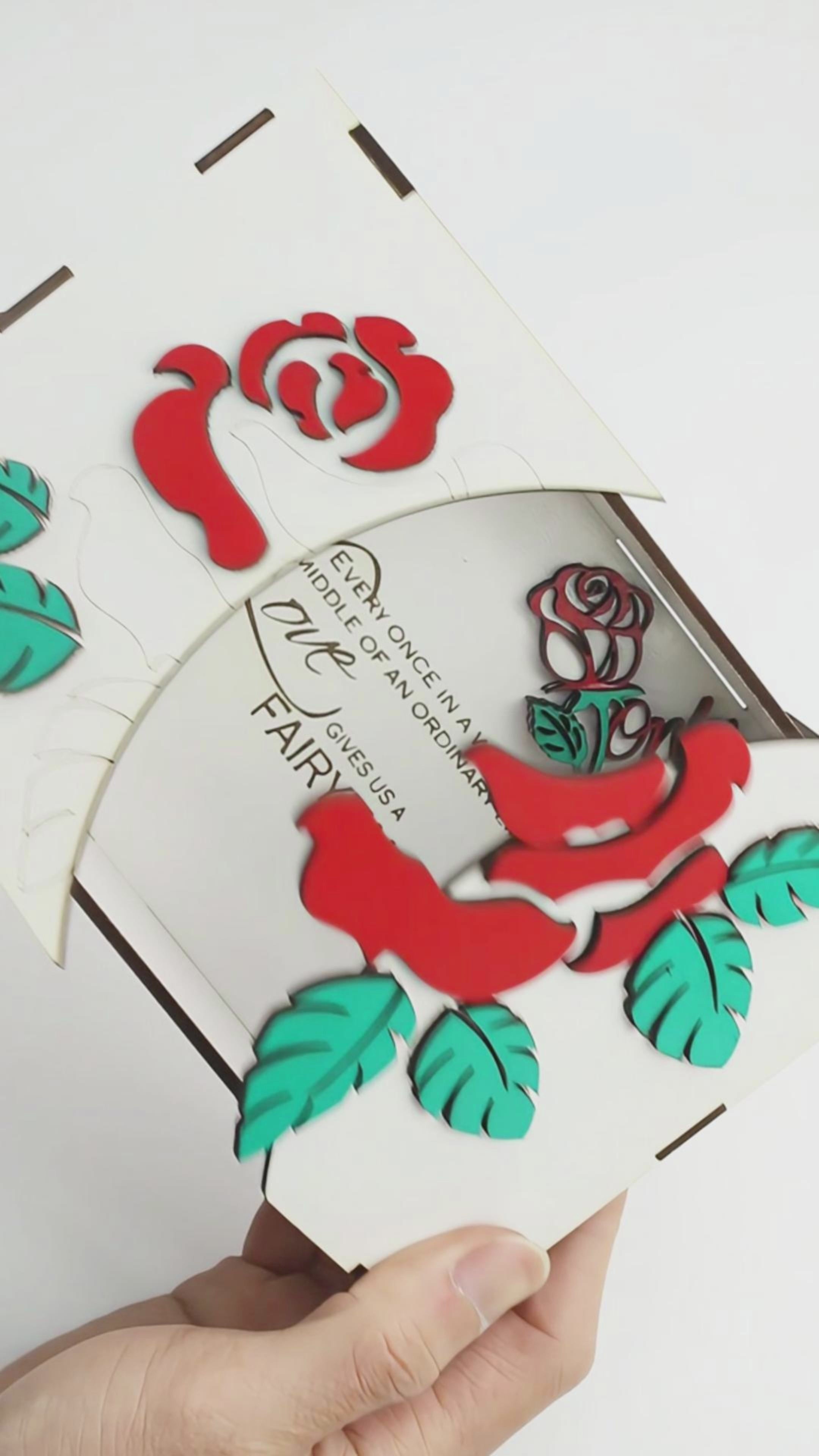 Rose-Themed Sliding Gift Box 3D Puzzle - Laser Cutting File for Valentine’s Day