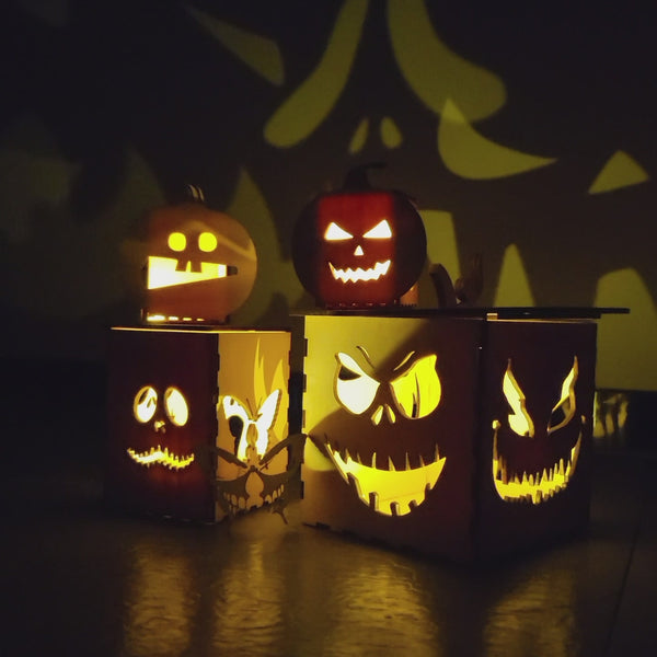 Halloween 5-Design Wooden Lantern 3D Puzzle Laser Cutting File Bundle - DIY Spooky Lantern Decor