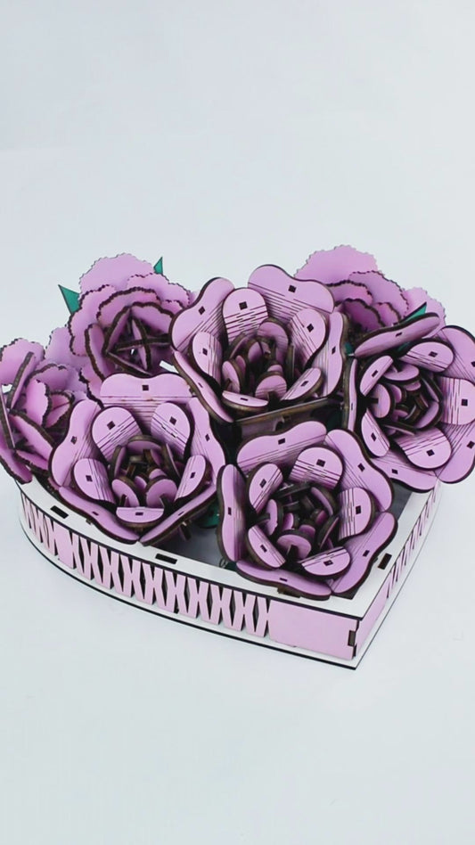 Laser Cut Bouquet Gift Box with Roses or Carnations – 3D Floral Gift Box Design for Special Occasions