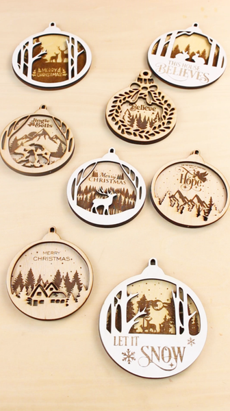 Christmas 9-Style 2-Layer Hanging Ornaments Laser Cutting File
