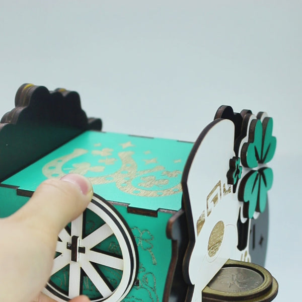 Glowforge-ready digital file for a St. Patrick’s Day lucky coin holder