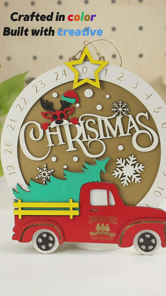 Christmas Multilayer Pickup Truck Advent Calendar Door Sign Laser Cutting File