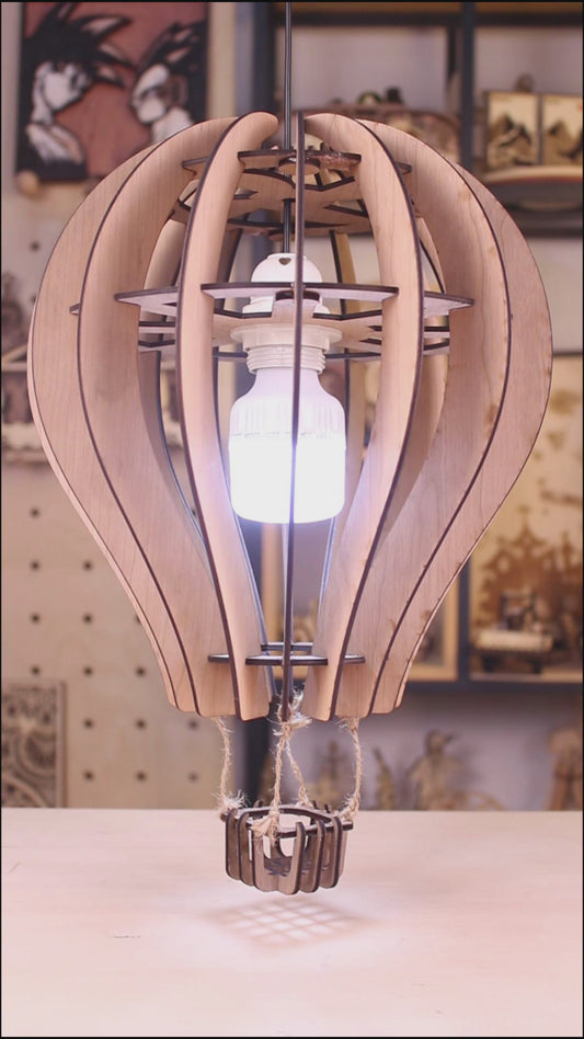 Hot Air Balloon Wooden Pendant Lamp 3D Puzzle Laser Cutting File - DIY Light Fixture