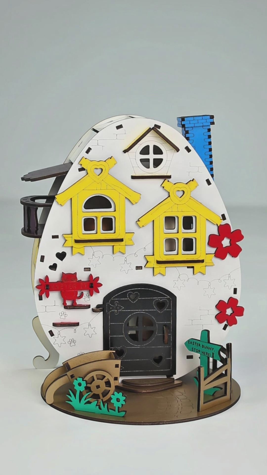 Easter Egg House 3D Puzzle Box with Colorful Flowers Laser Cutting File